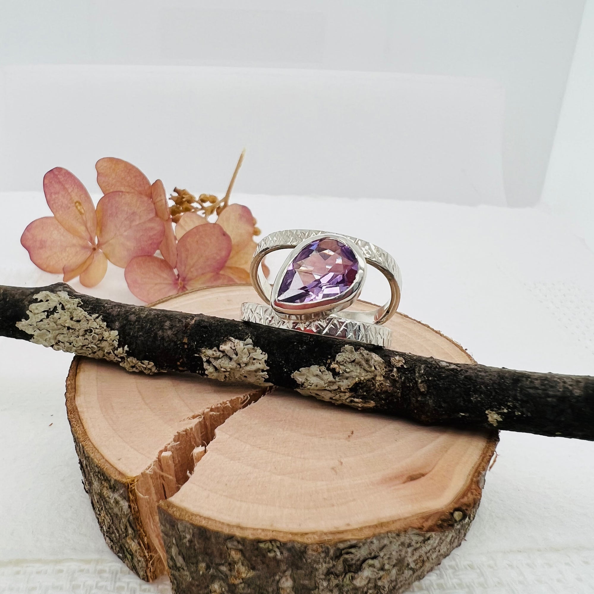 Amethyst Pear Band Ring