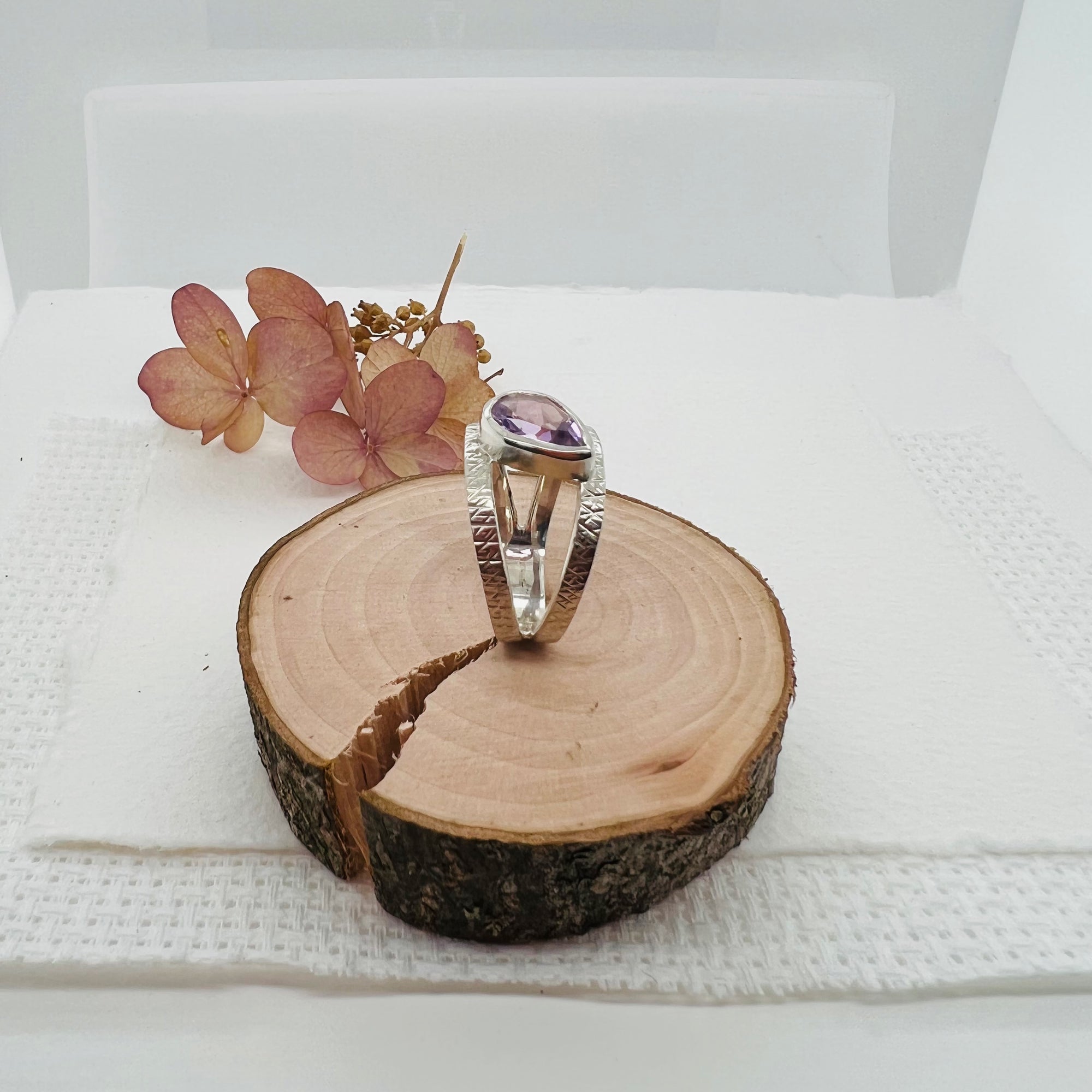 Amethyst Pear Band Ring