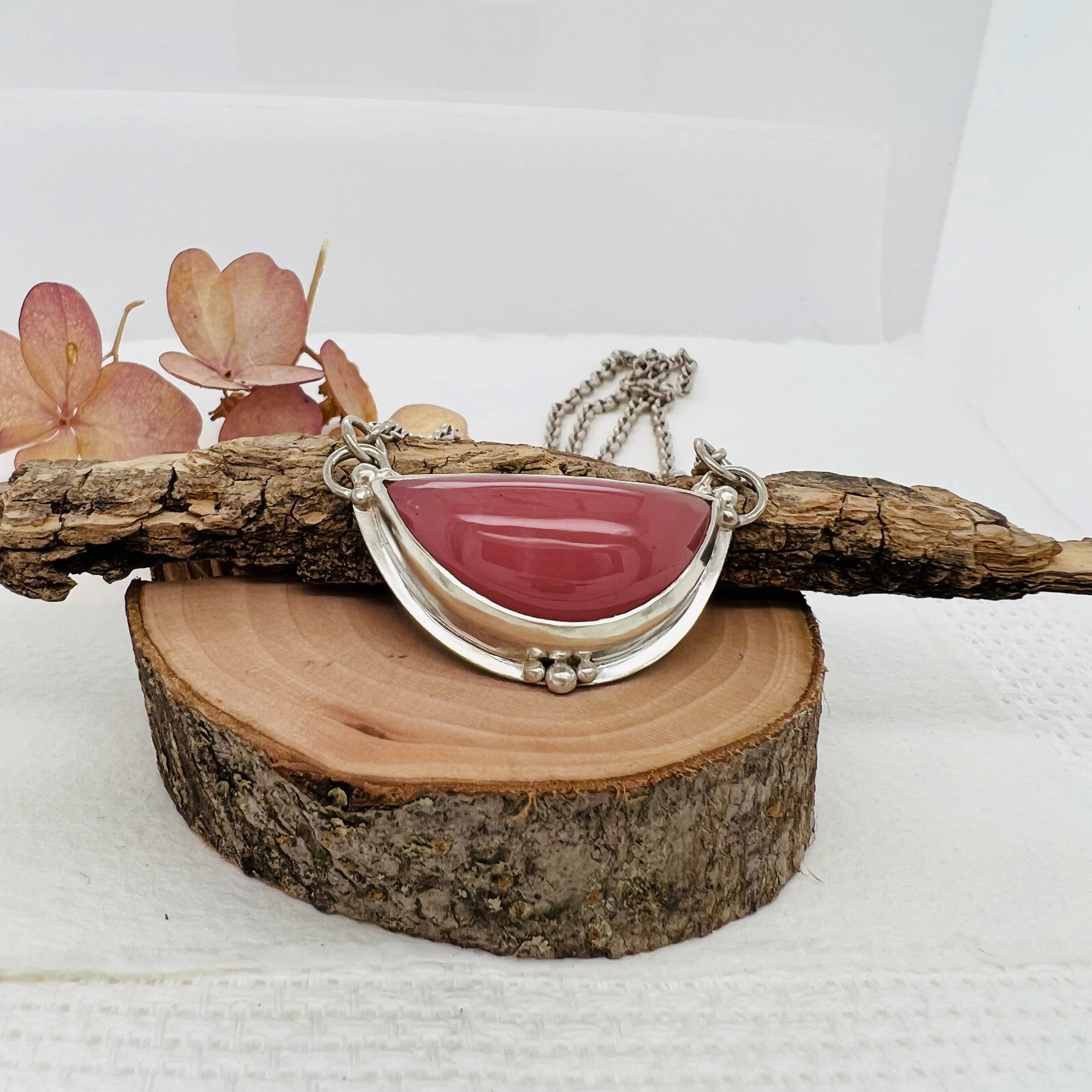 Guava Quartz Half Moon Necklace