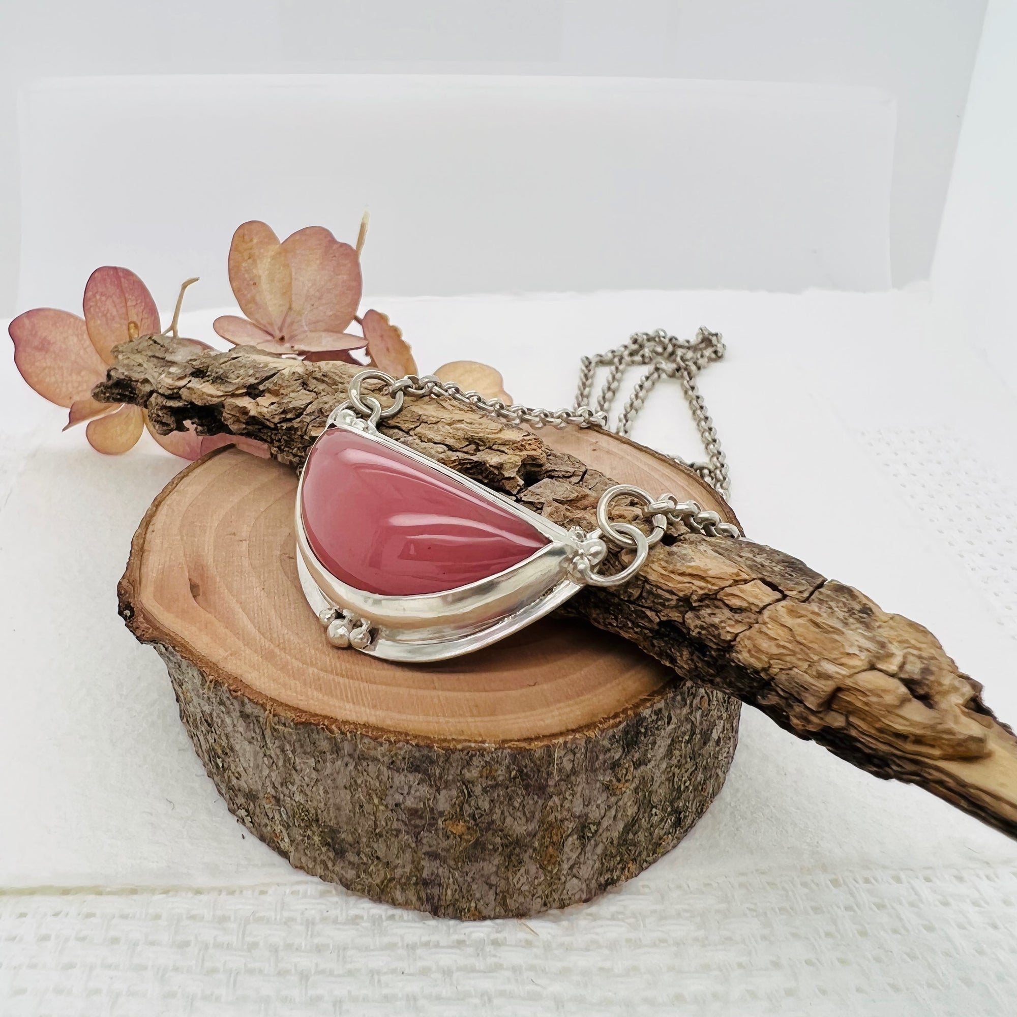 Guava Quartz Half Moon Necklace