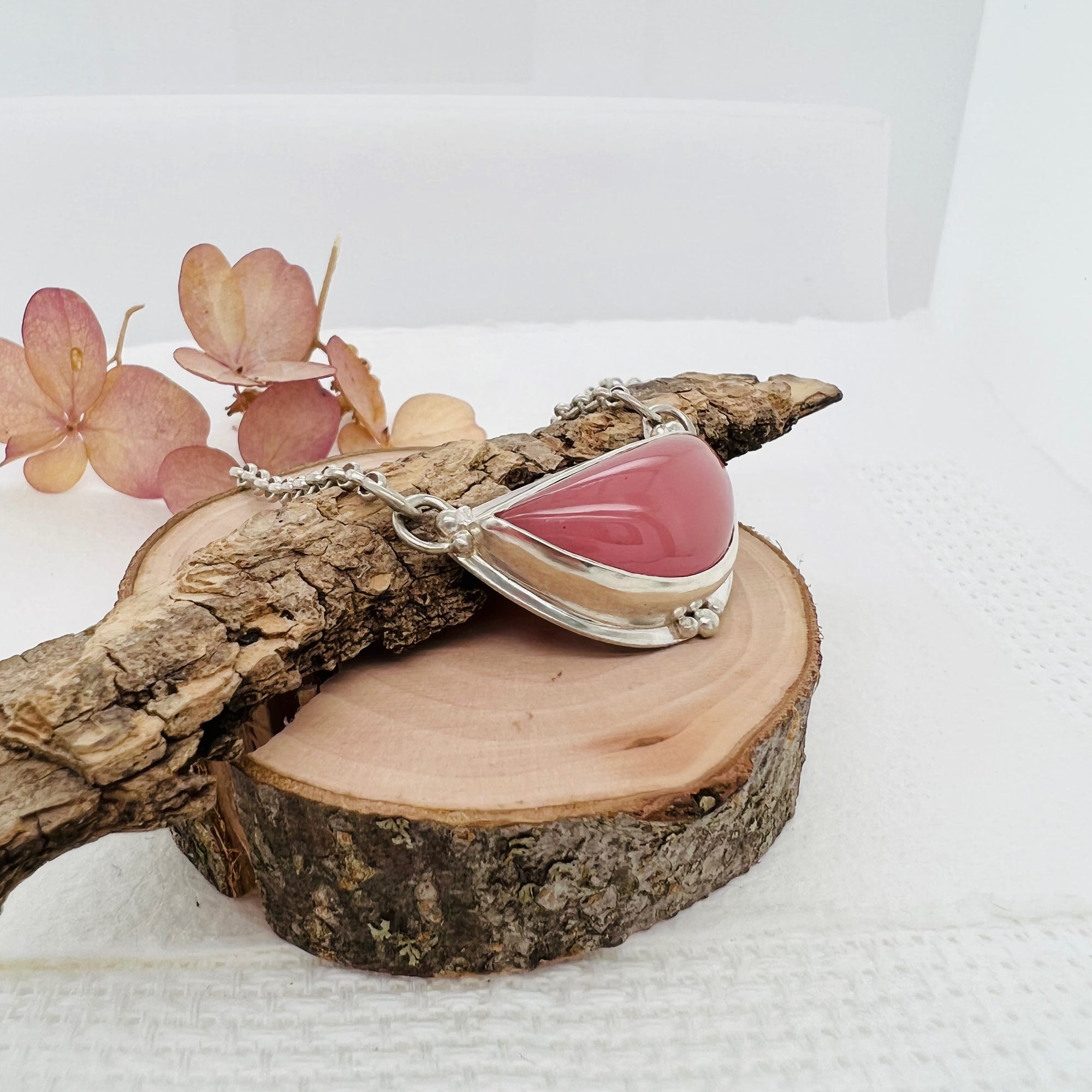 Guava Quartz Half Moon Necklace