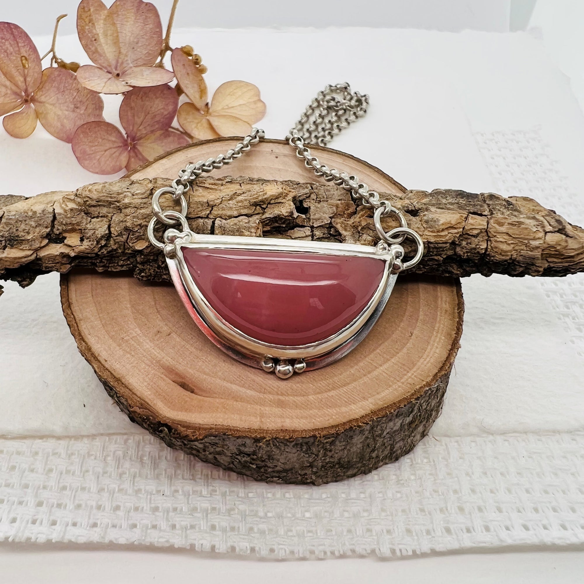 Guava Quartz Half Moon Necklace