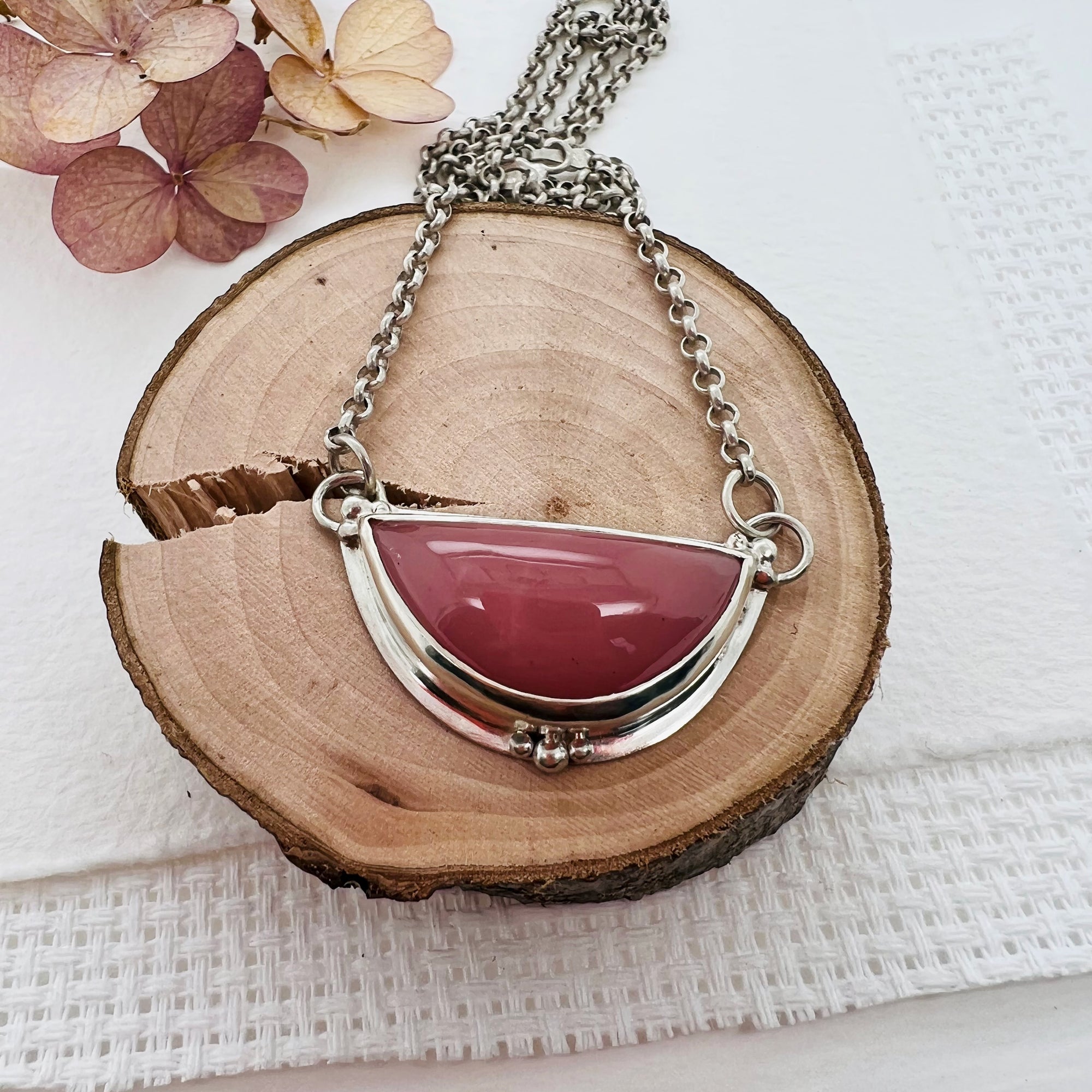 Guava Quartz Half Moon Necklace