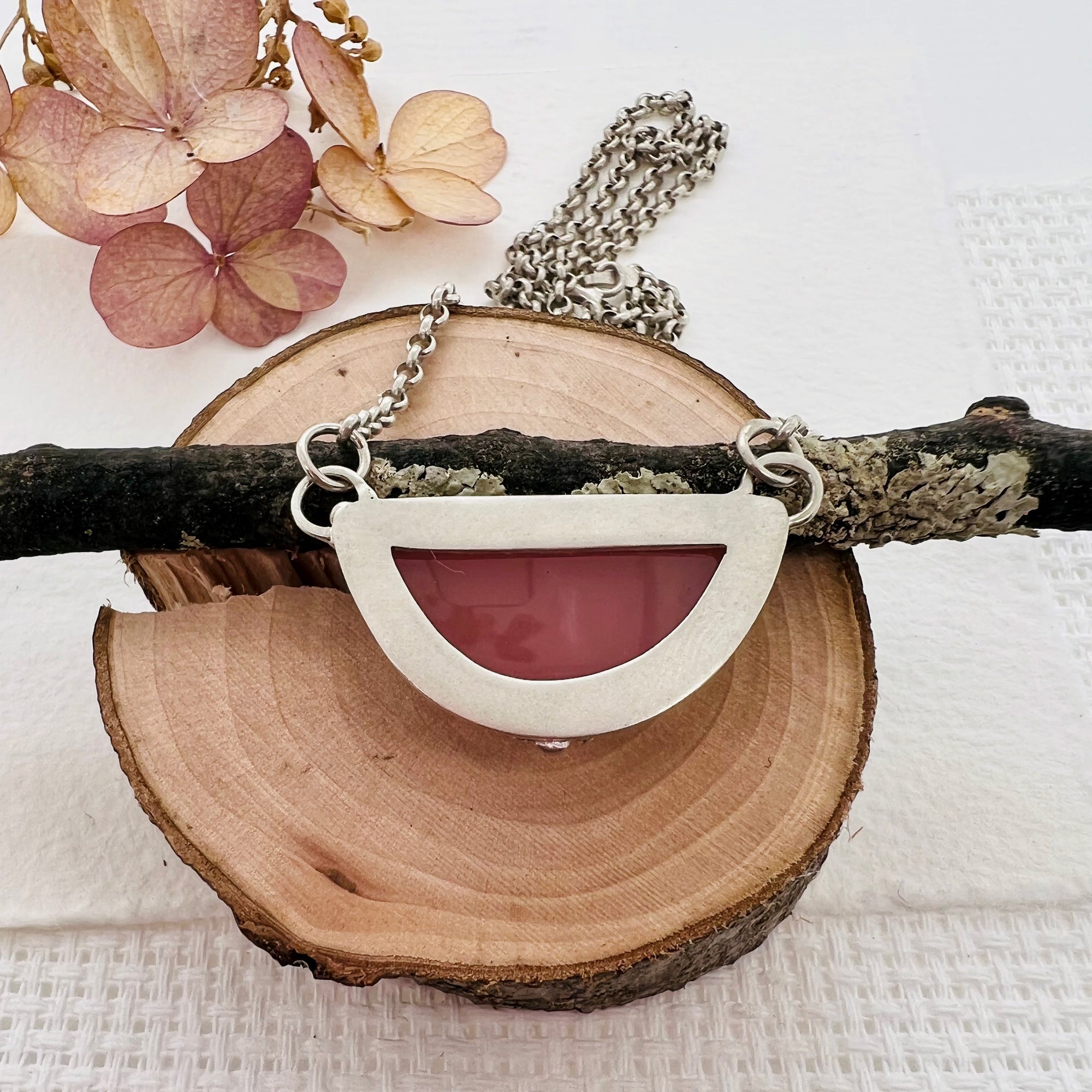 Guava Quartz Half Moon Necklace