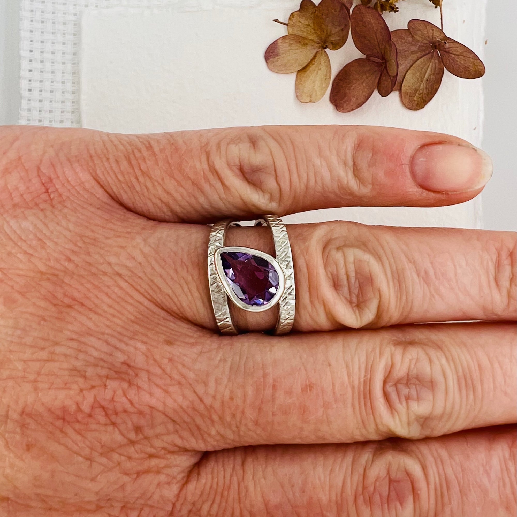 Amethyst Pear Band Ring