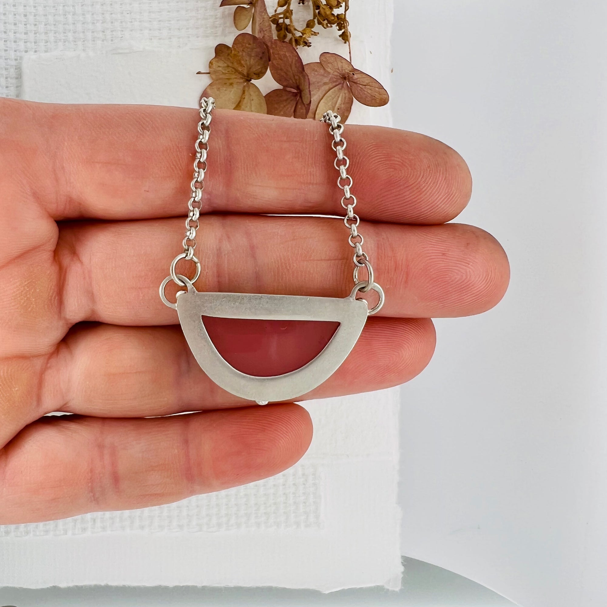 Guava Quartz Half Moon Necklace