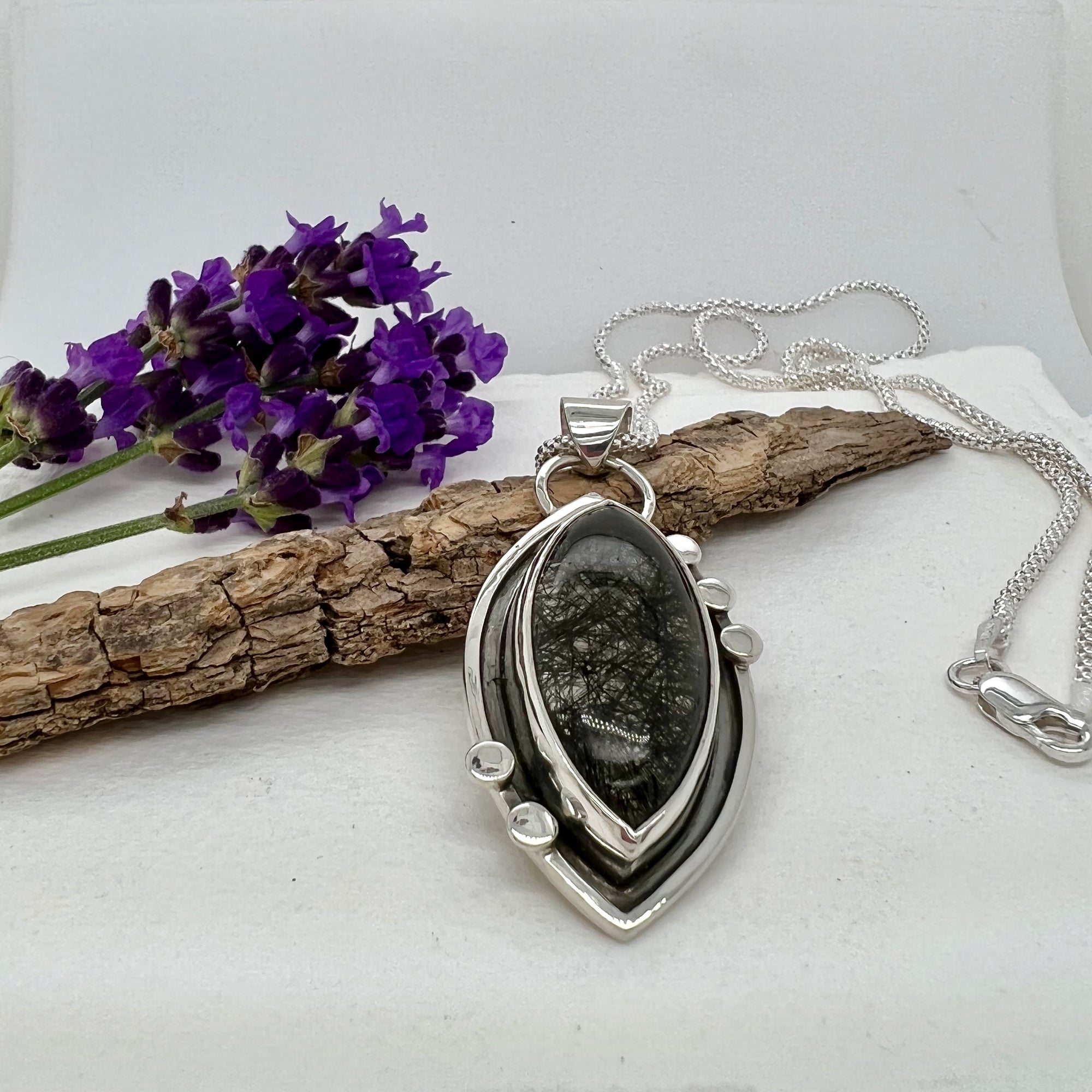 Tourmalinated Quartz Oval Pendant