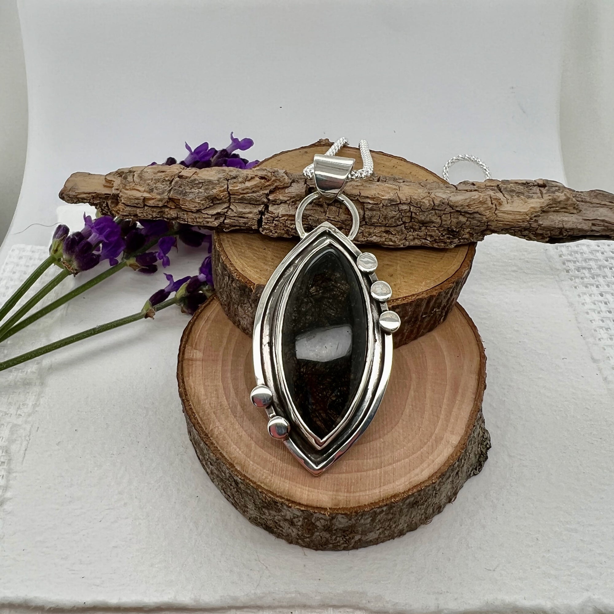 Tourmalinated Quartz Oval Pendant
