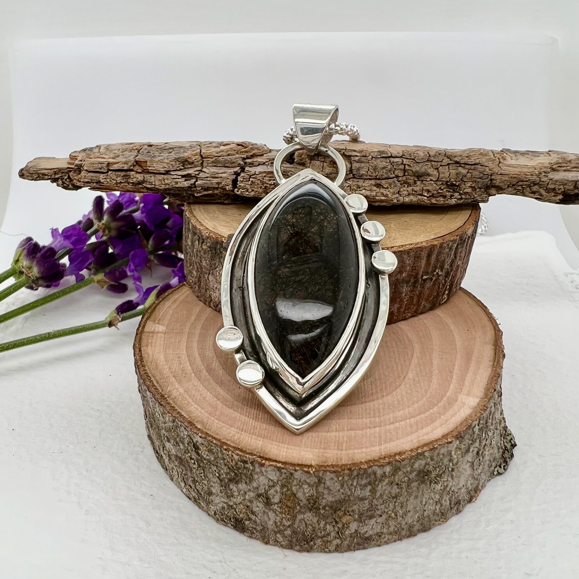 Tourmalinated Quartz Oval Pendant