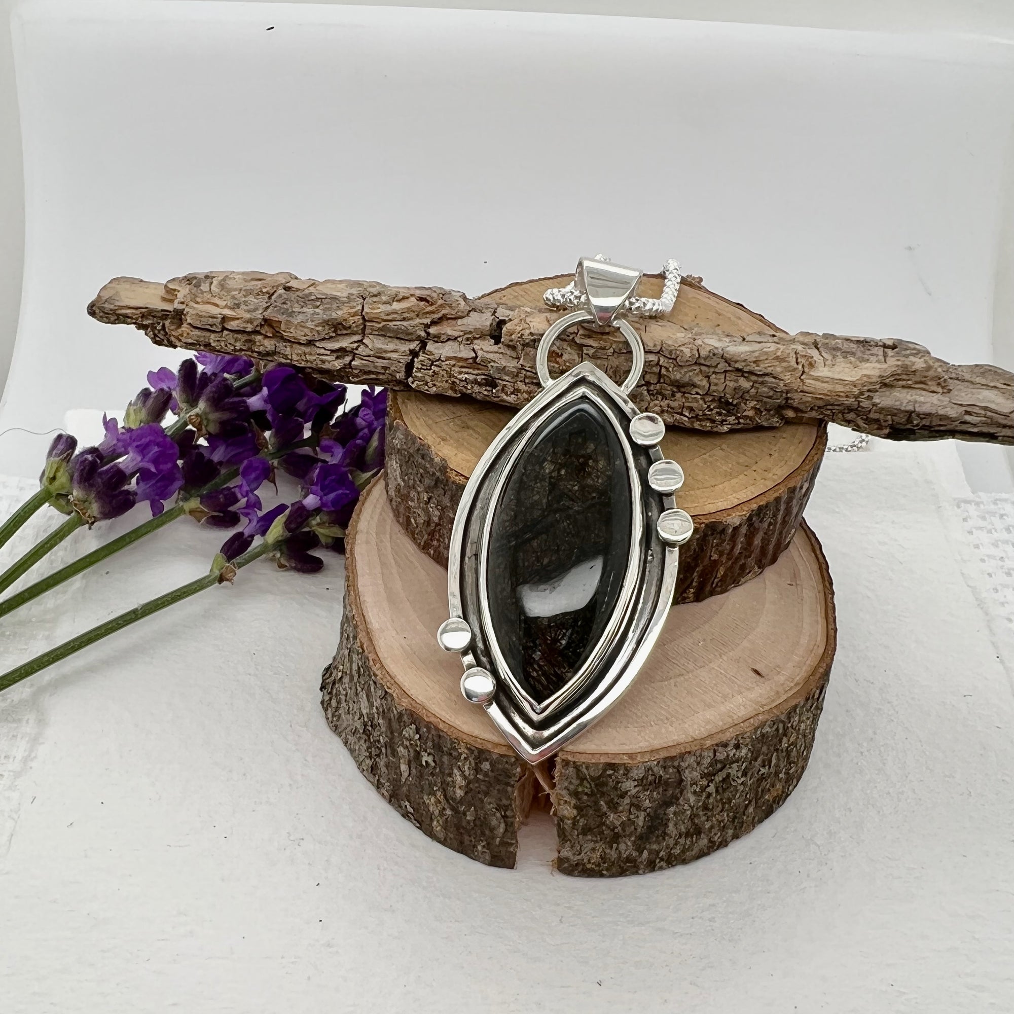 Tourmalinated Quartz Oval Pendant