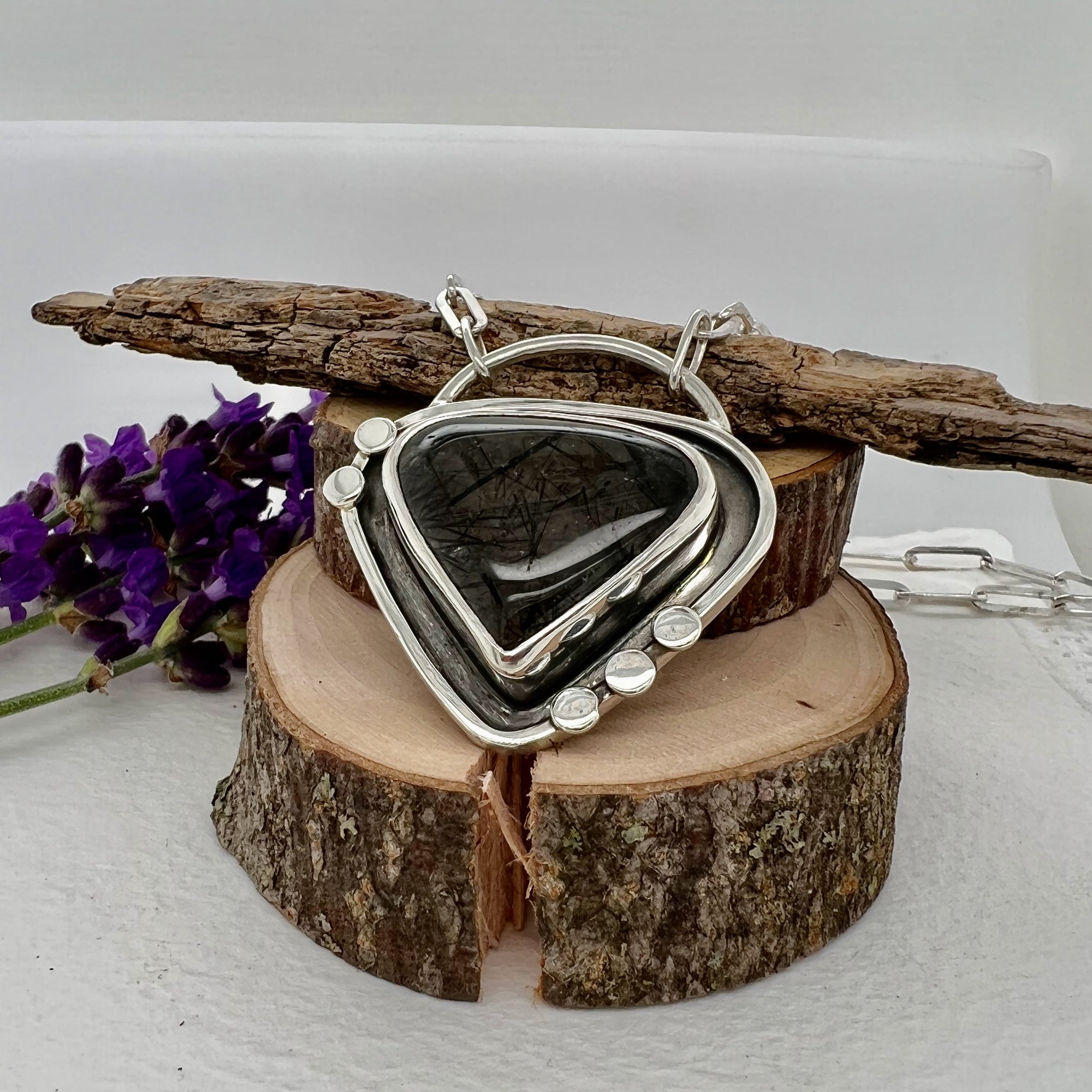 Tourmalinated Quartz Triangle Pendant