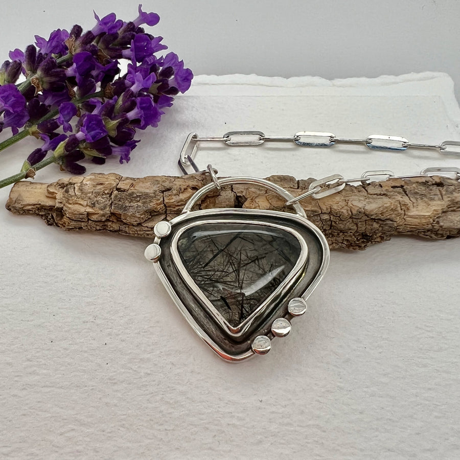 Tourmalinated Quartz Triangle Pendant