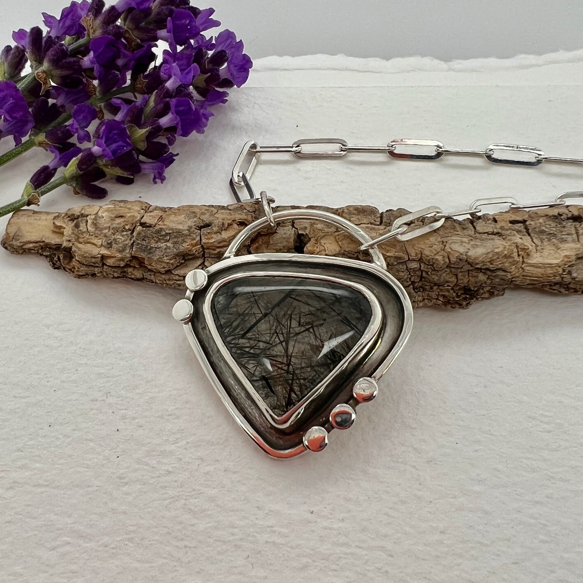 Tourmalinated Quartz Triangle Pendant