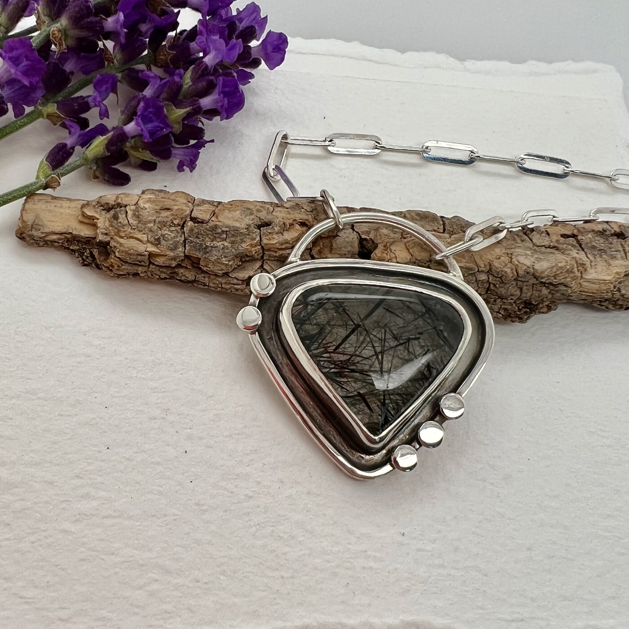 Tourmalinated Quartz Triangle Pendant