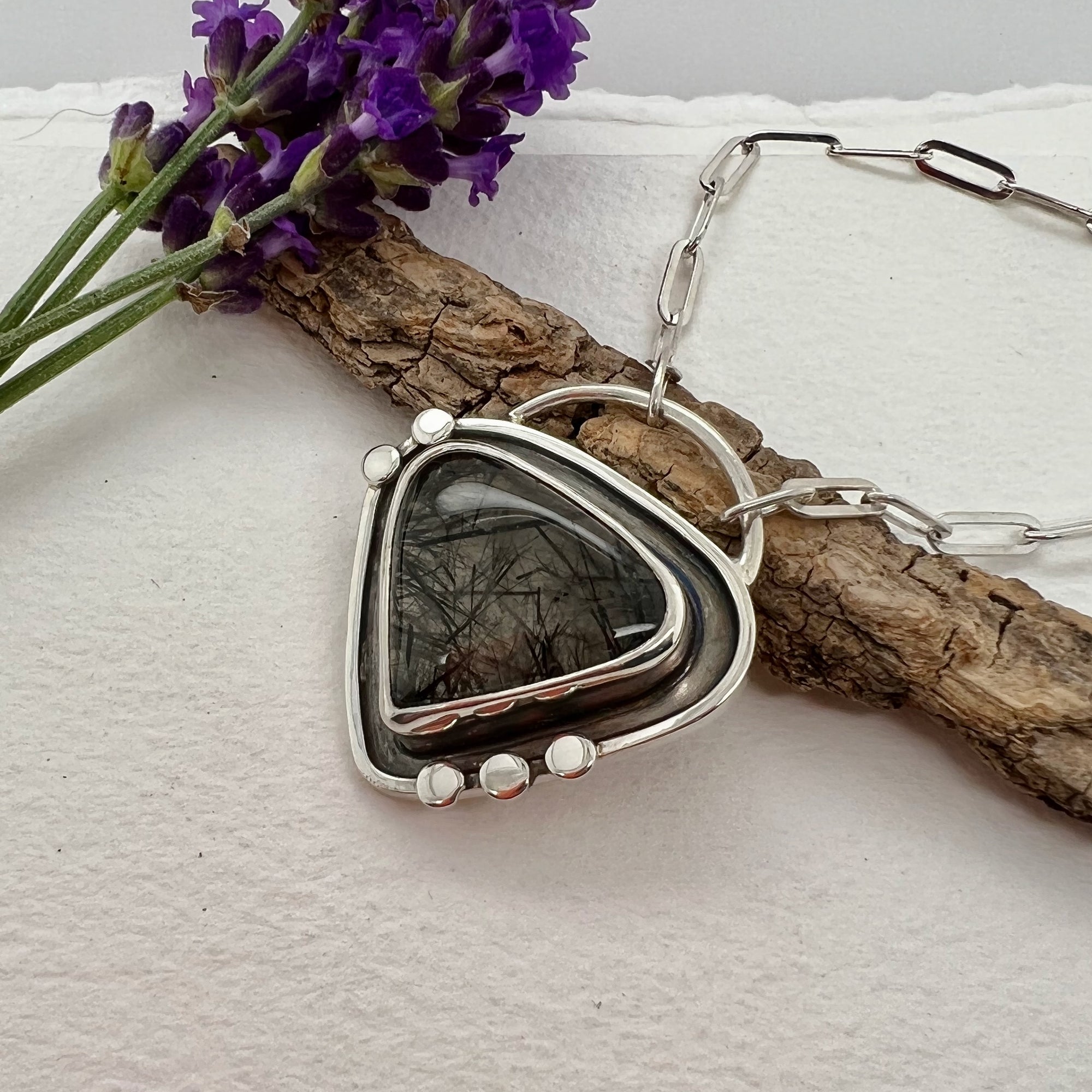 Tourmalinated Quartz Triangle Pendant