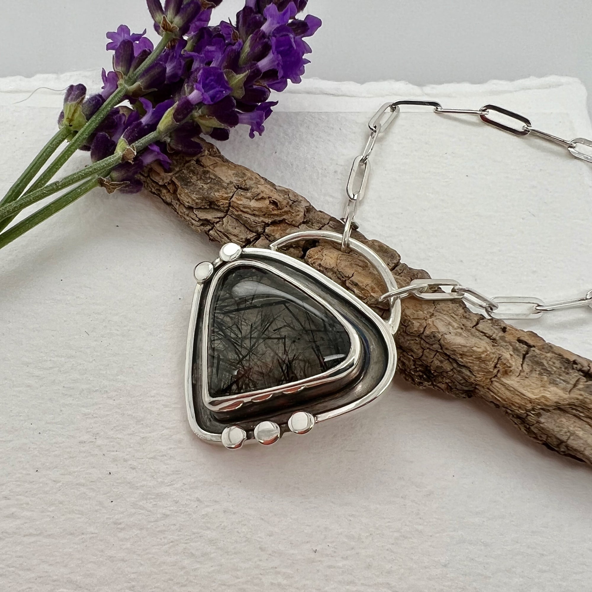 Tourmalinated Quartz Triangle Pendant