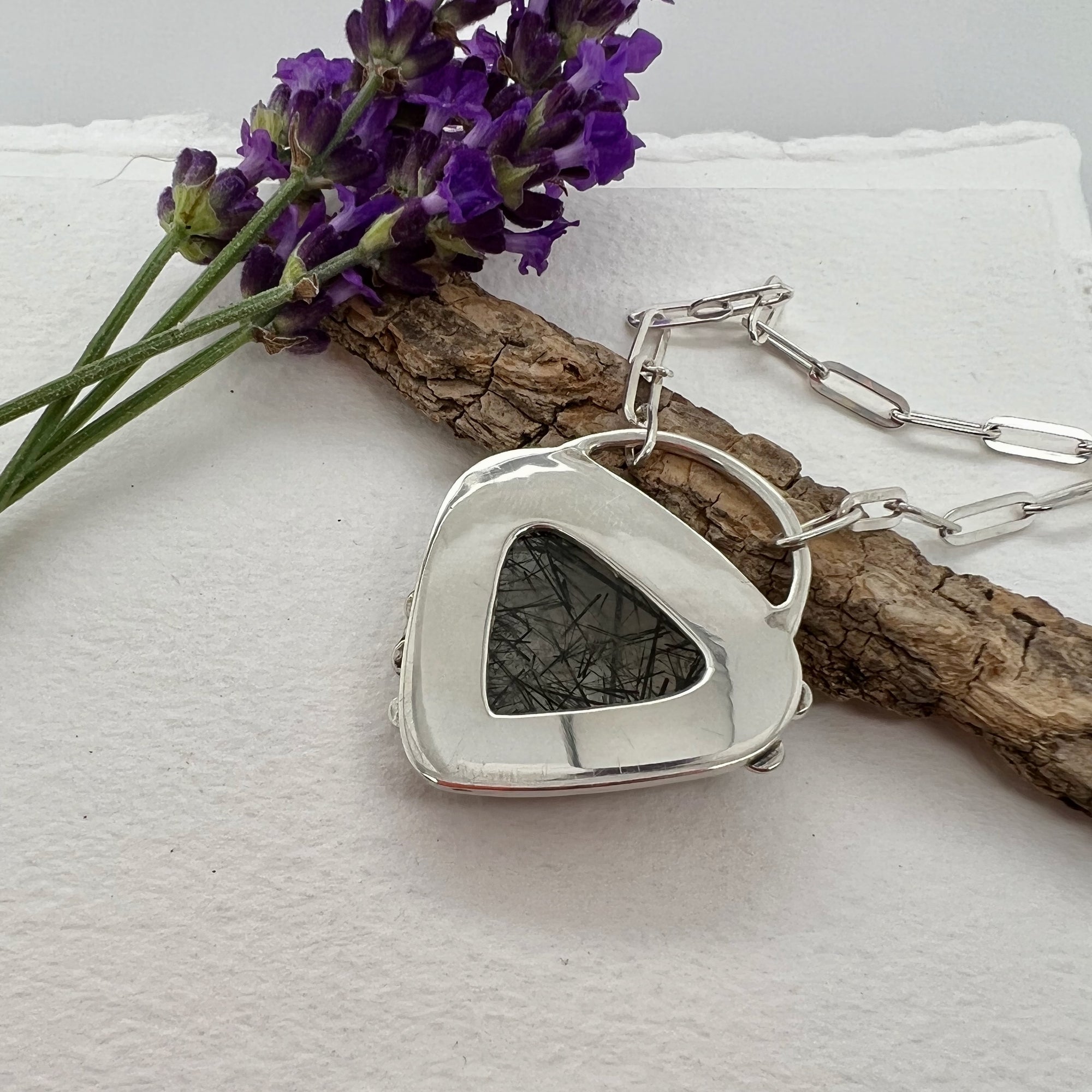 Tourmalinated Quartz Triangle Pendant