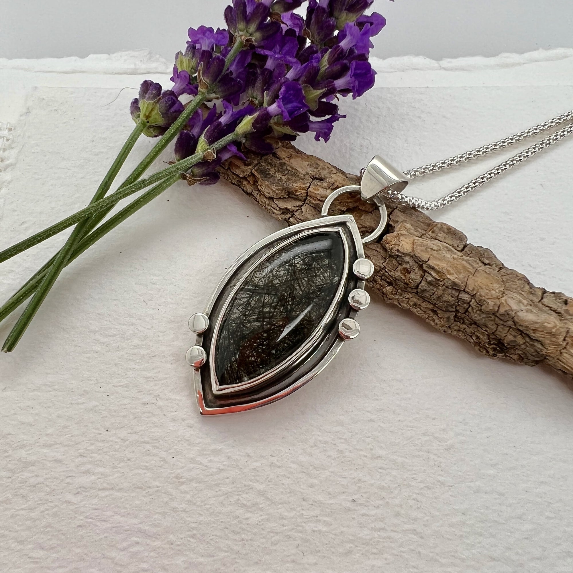 Tourmalinated Quartz Oval Pendant