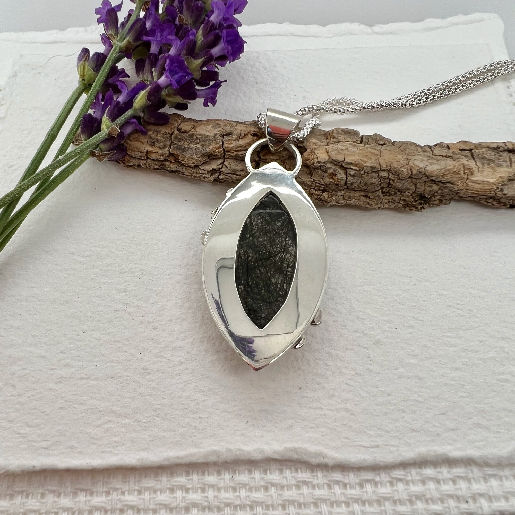 Tourmalinated Quartz Oval Pendant