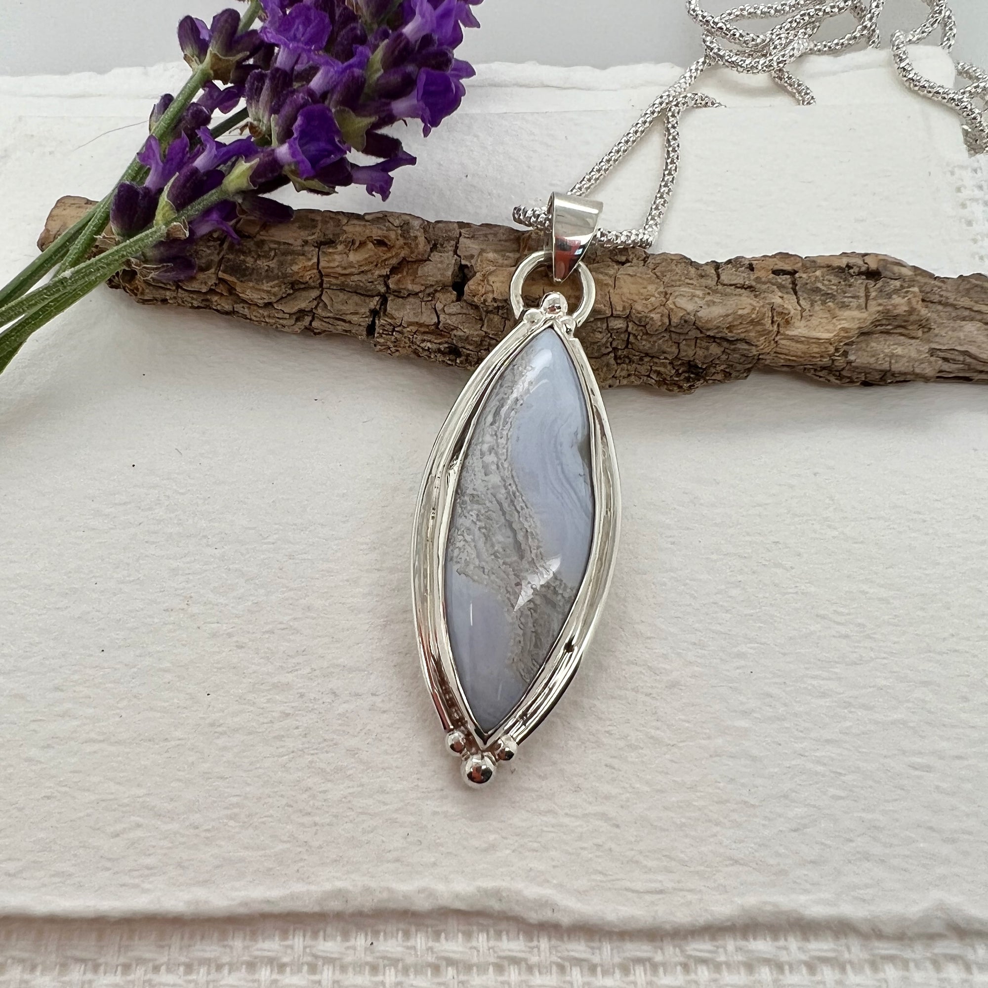 Blue Lace Agate Oval Pendant