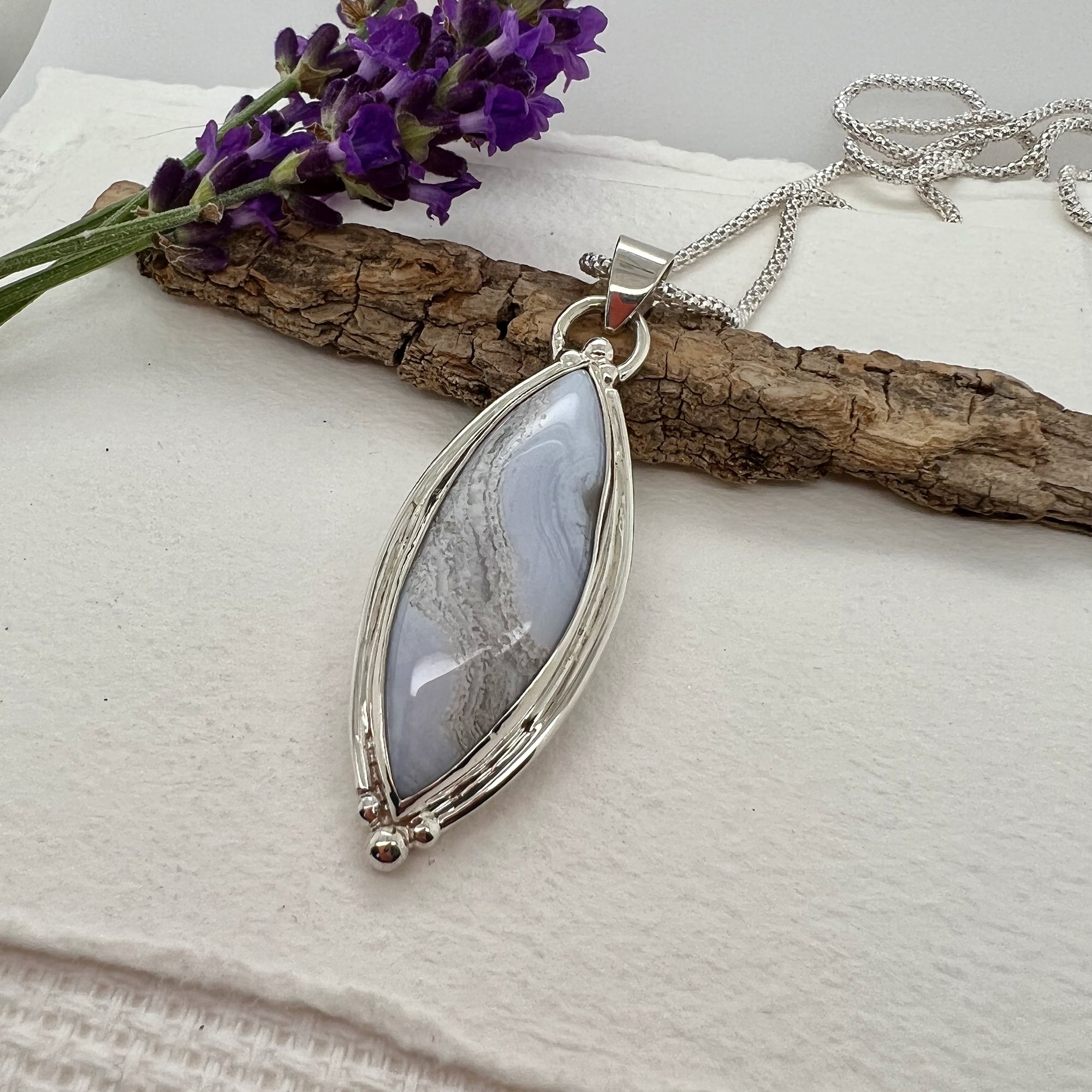 Blue Lace Agate Oval Pendant