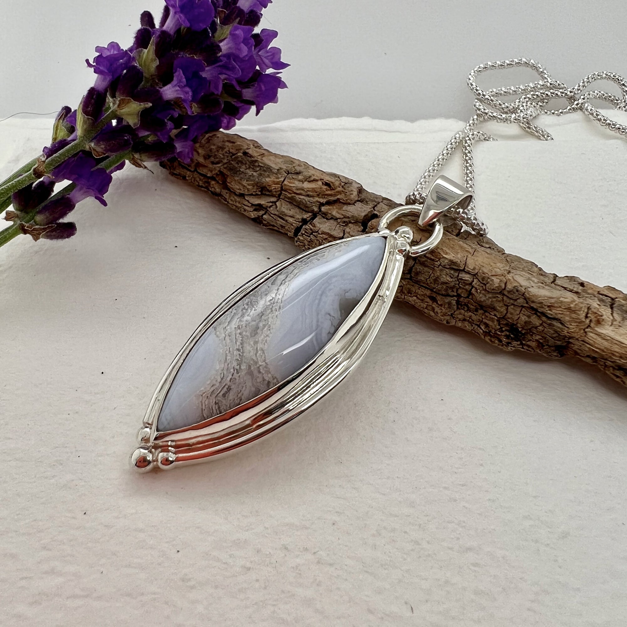 Blue Lace Agate Oval Pendant
