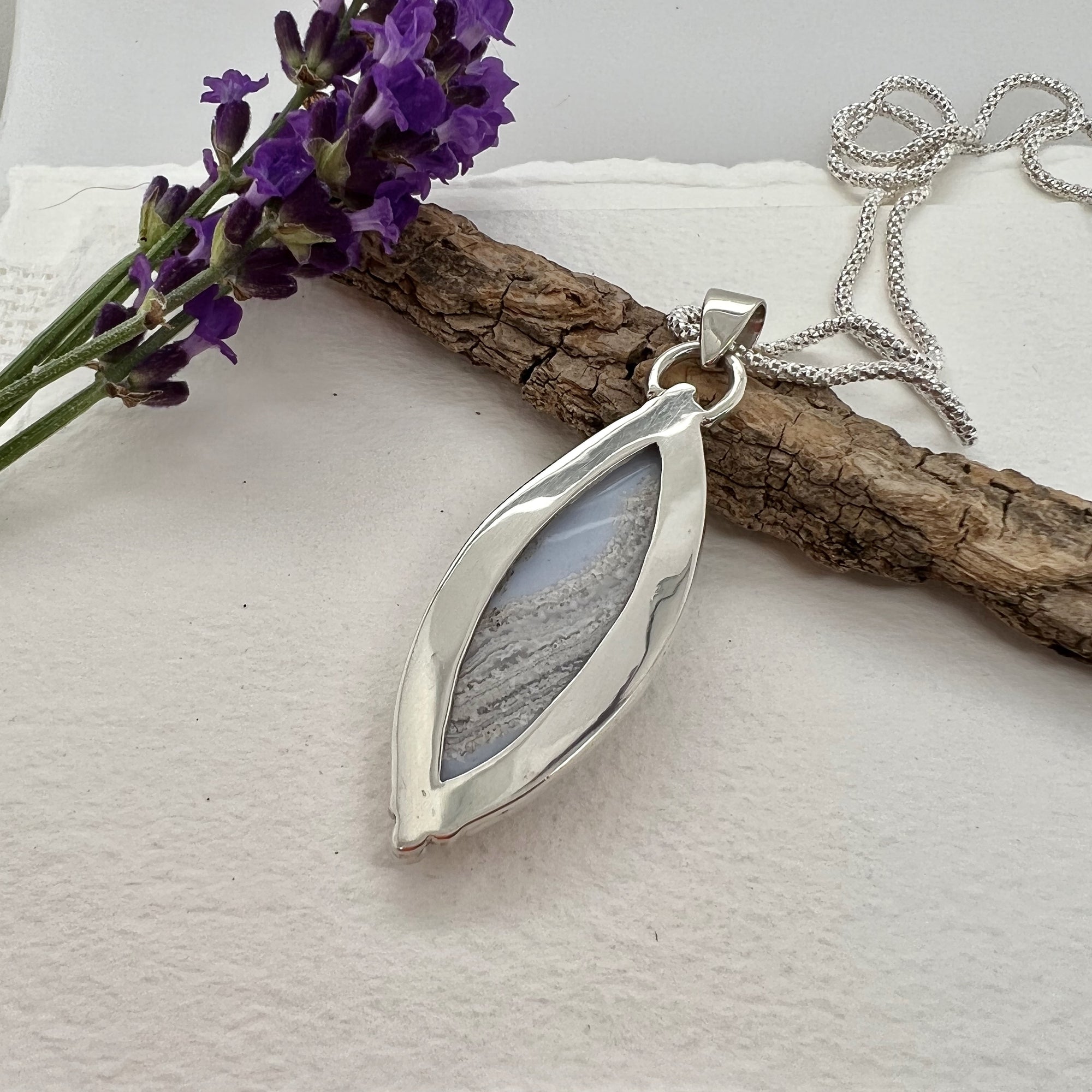 Blue Lace Agate Oval Pendant