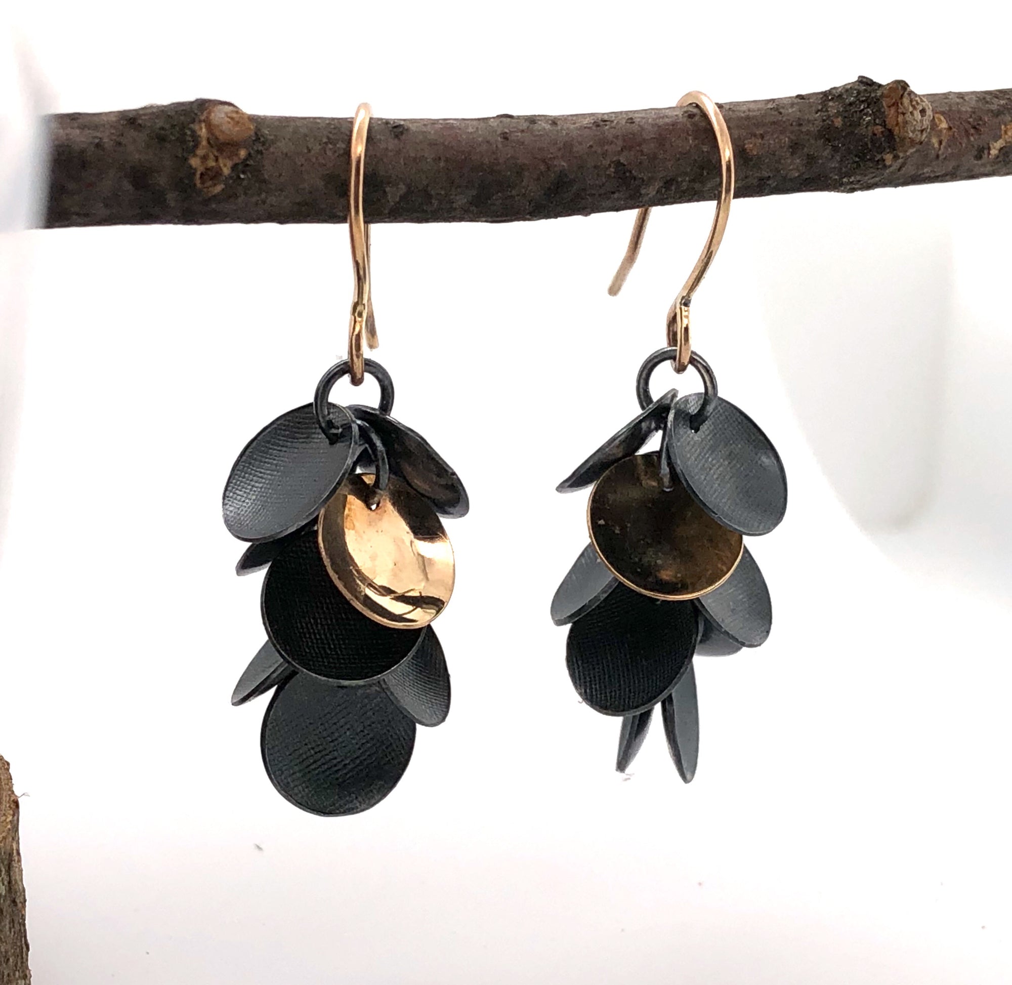 Black and Gold Cluster Earrings