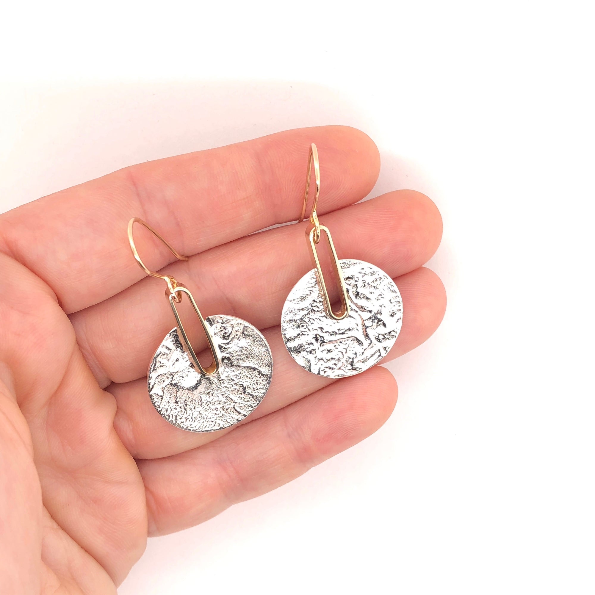 Reticulated sterling silver and gold top earrings