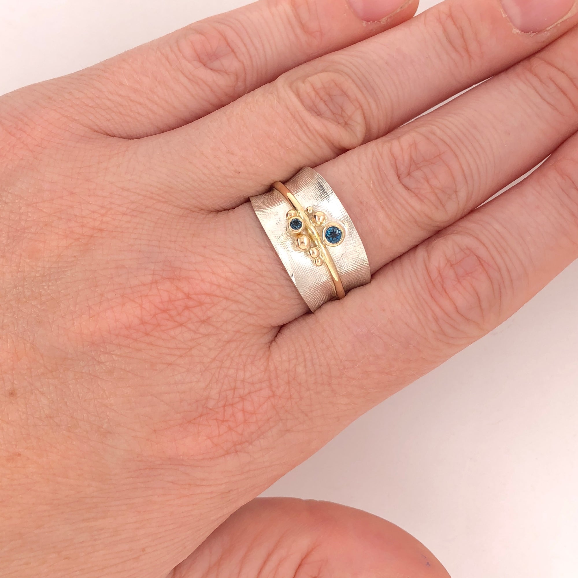 White and Gold Ring with London Blue Topaz