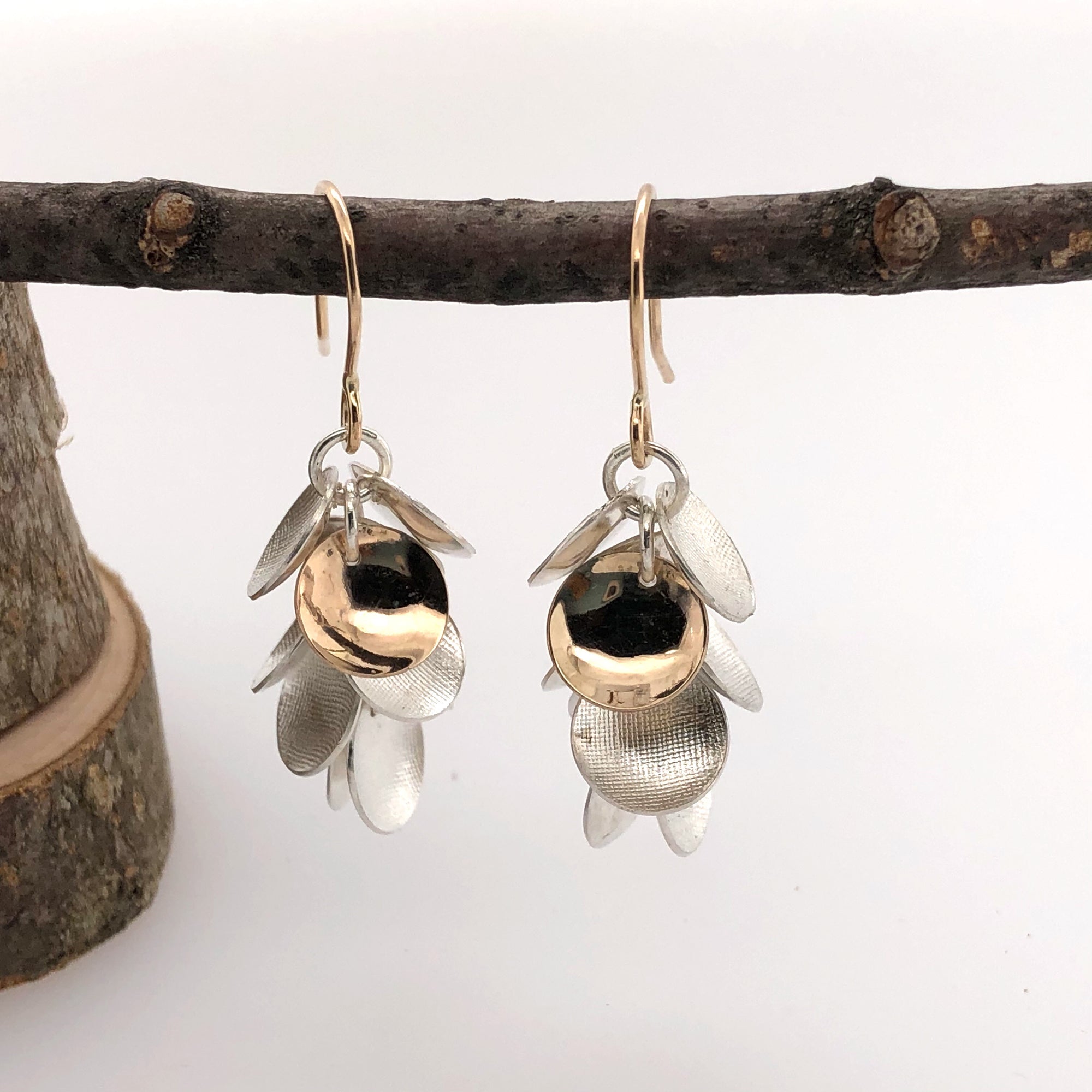 White and Gold Cluster Earrings