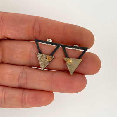 Black and Gold Triangle Stud Earrings