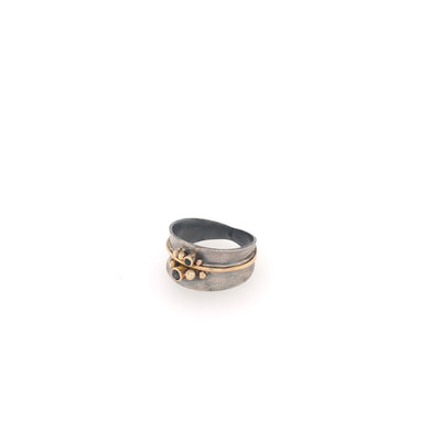 Black and Gold Ring with London Blue Topaz
