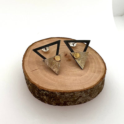 Black and Gold Triangle Stud Earrings
