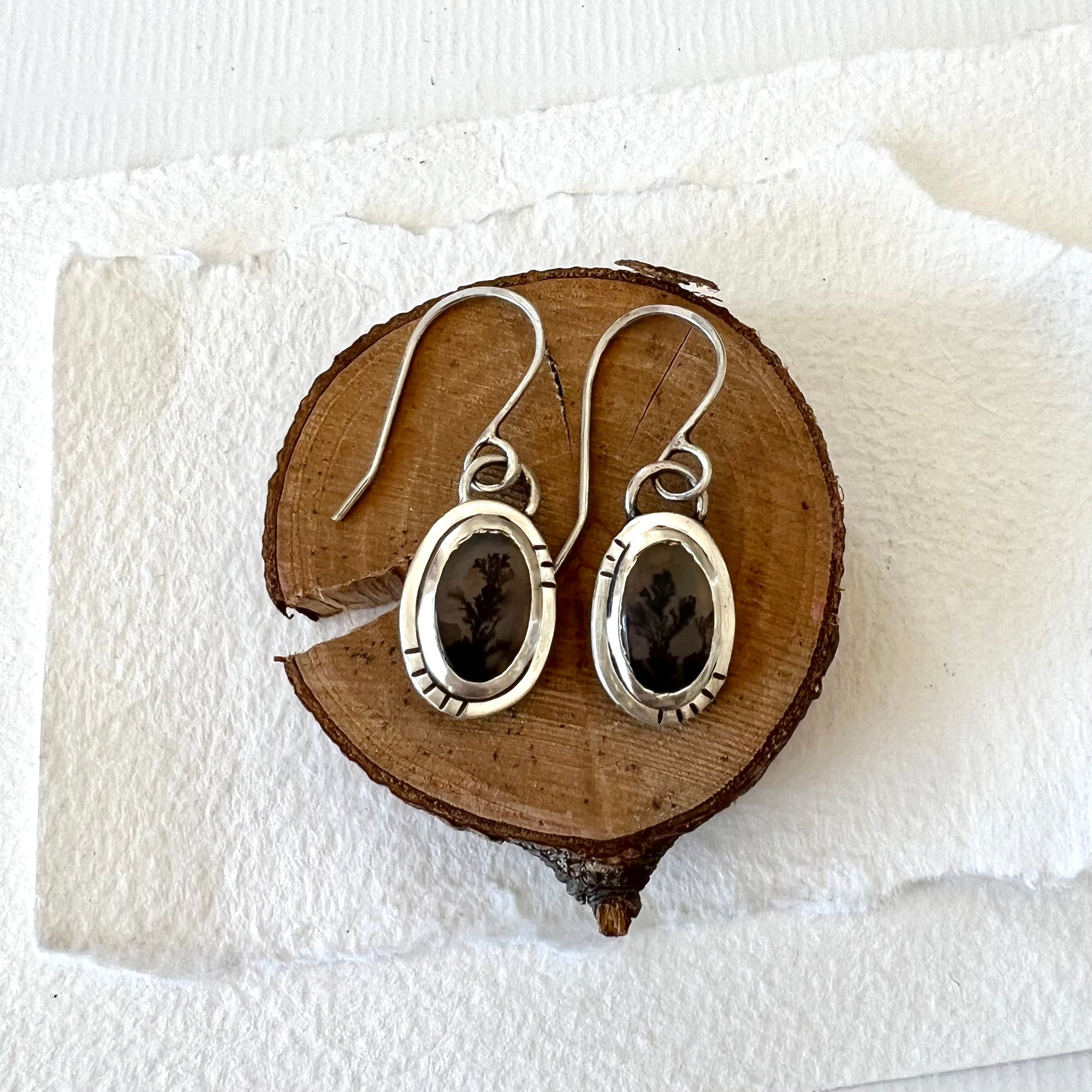 Oval “Tiny Branches” Dendritic Agate Earrings