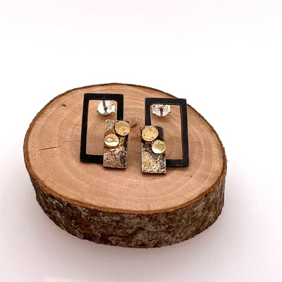 Black and Gold Rectangle Stud Earrings