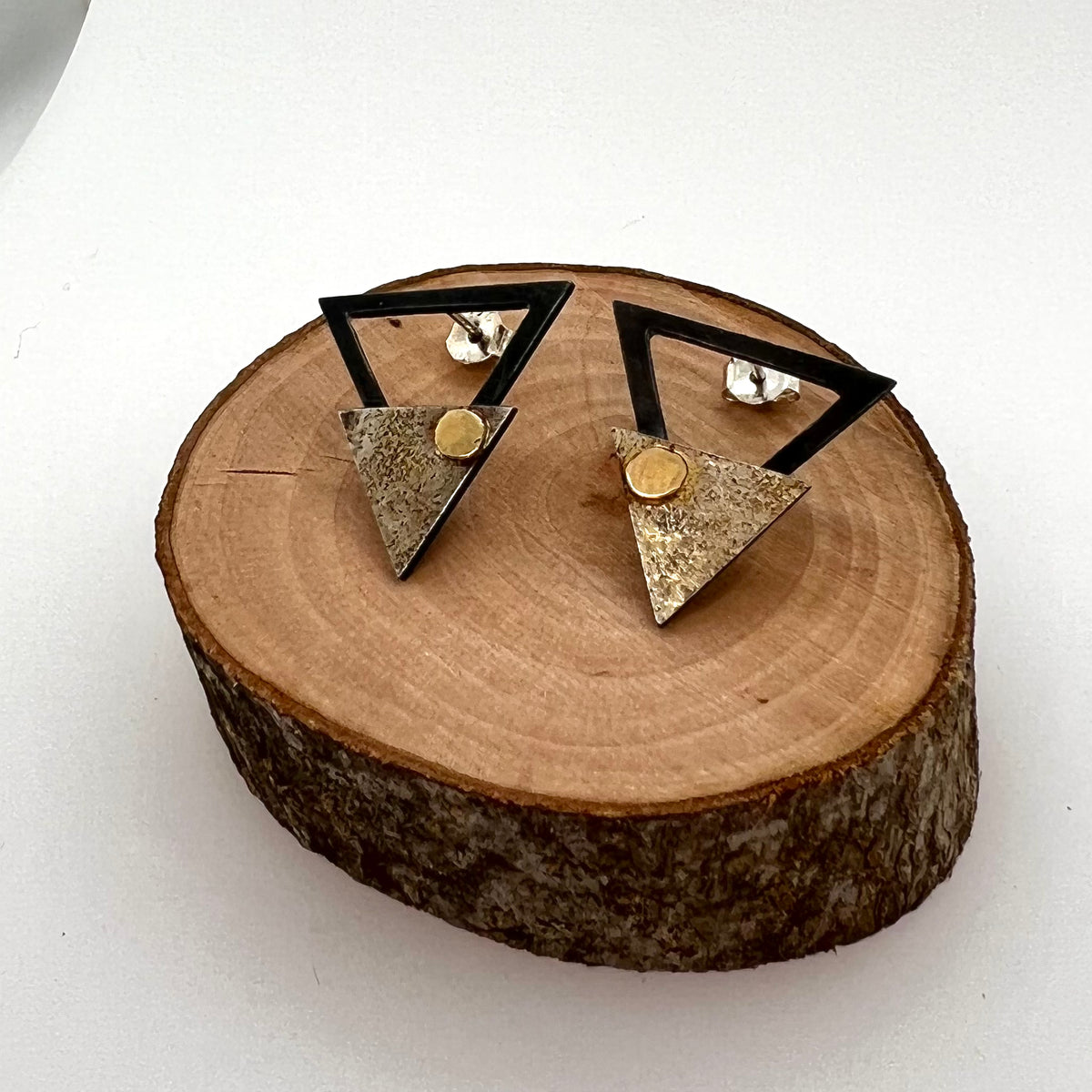 Black and Gold Triangle Stud Earrings