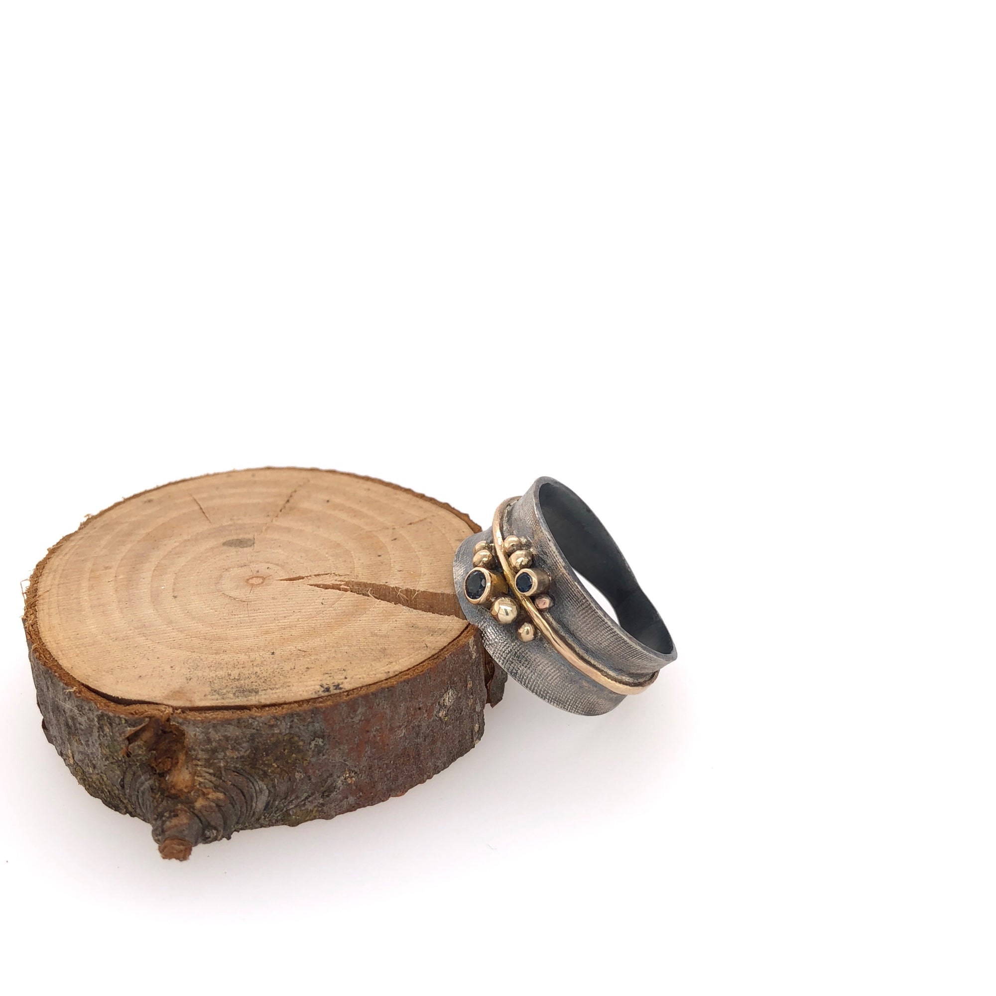 Black and Gold Ring with London Blue Topaz