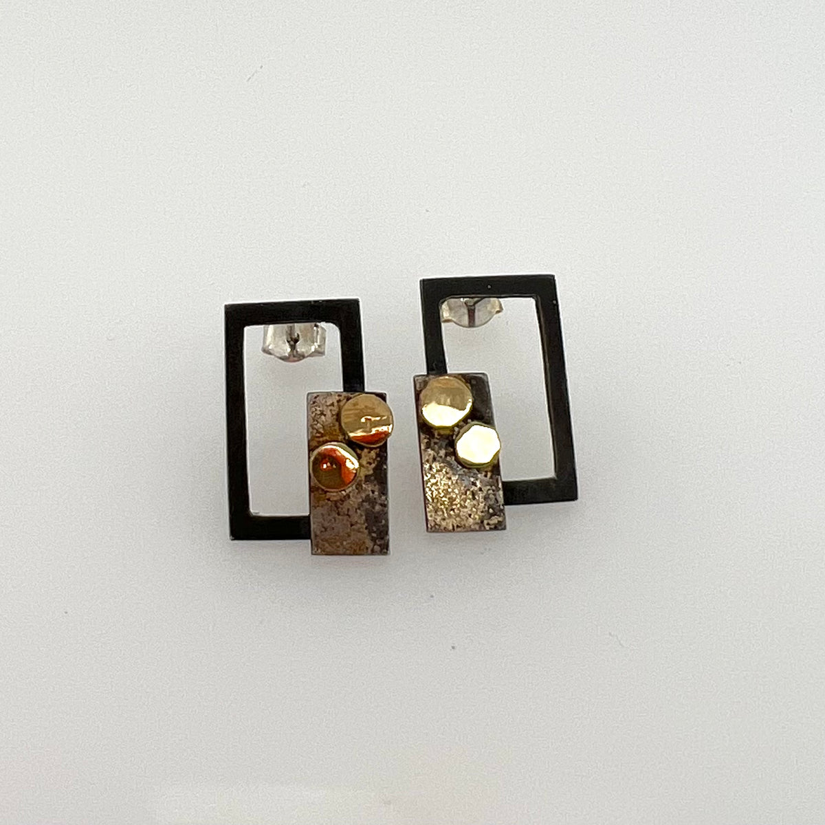 Black and Gold Rectangle Stud Earrings