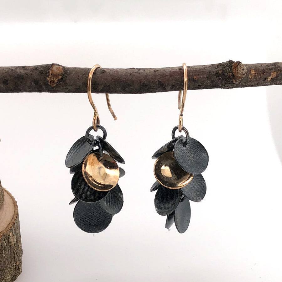 Black and Gold Cluster Earrings
