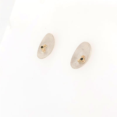 White and Gold Studs with Green Tourmaline