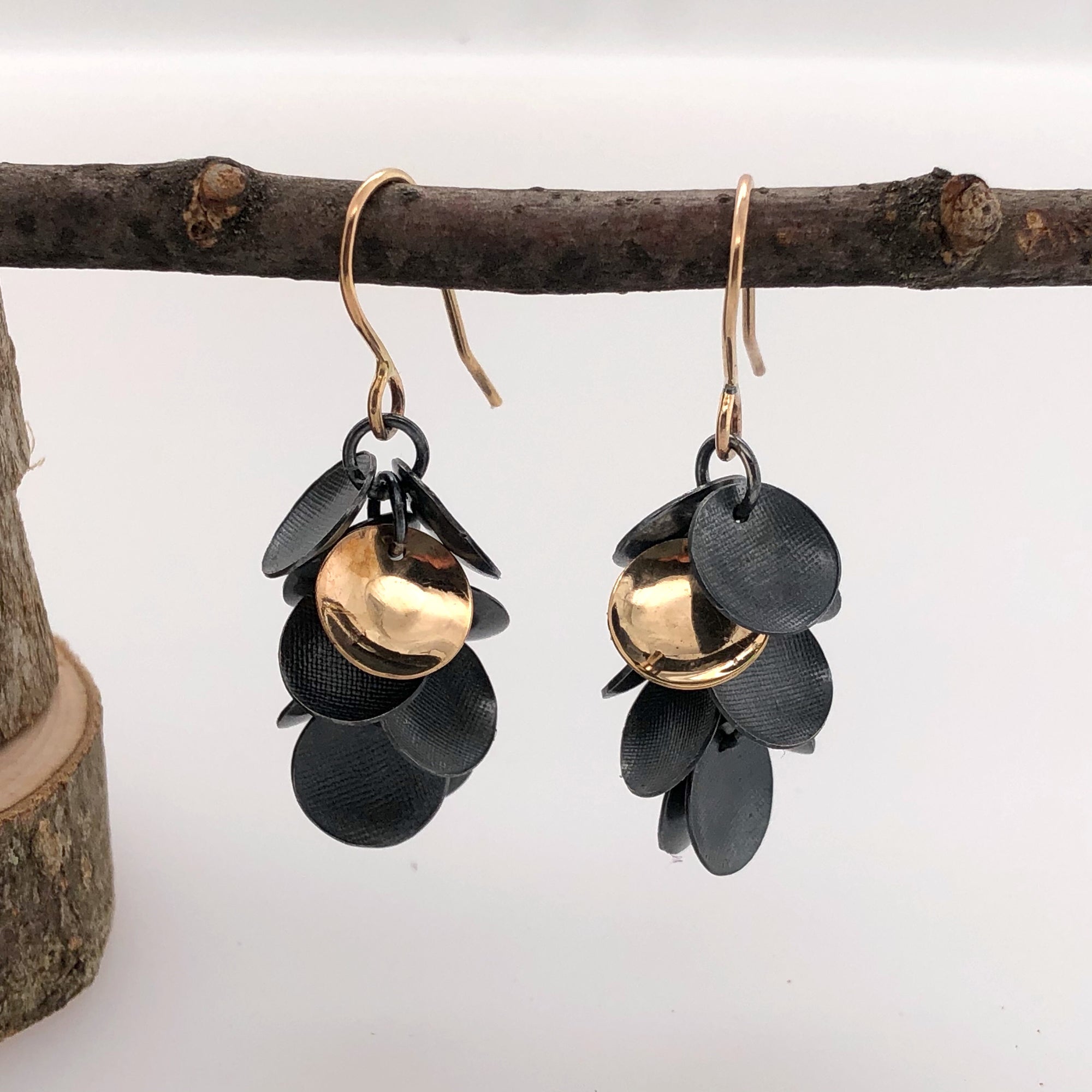 Black and Gold Cluster Earrings