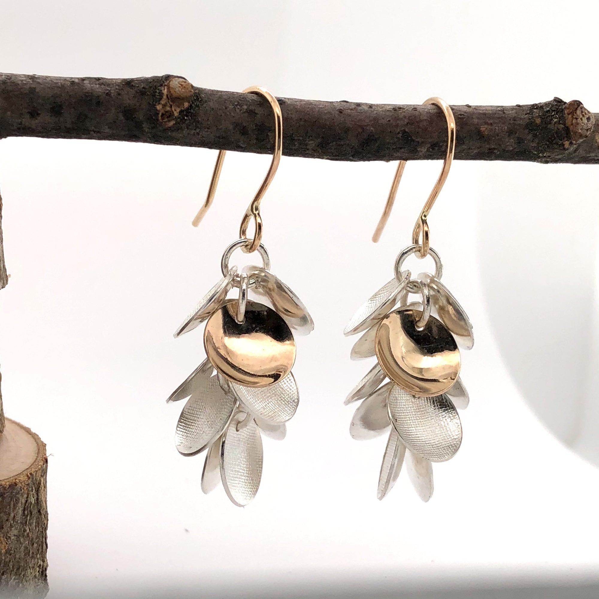 White and Gold Cluster Earrings