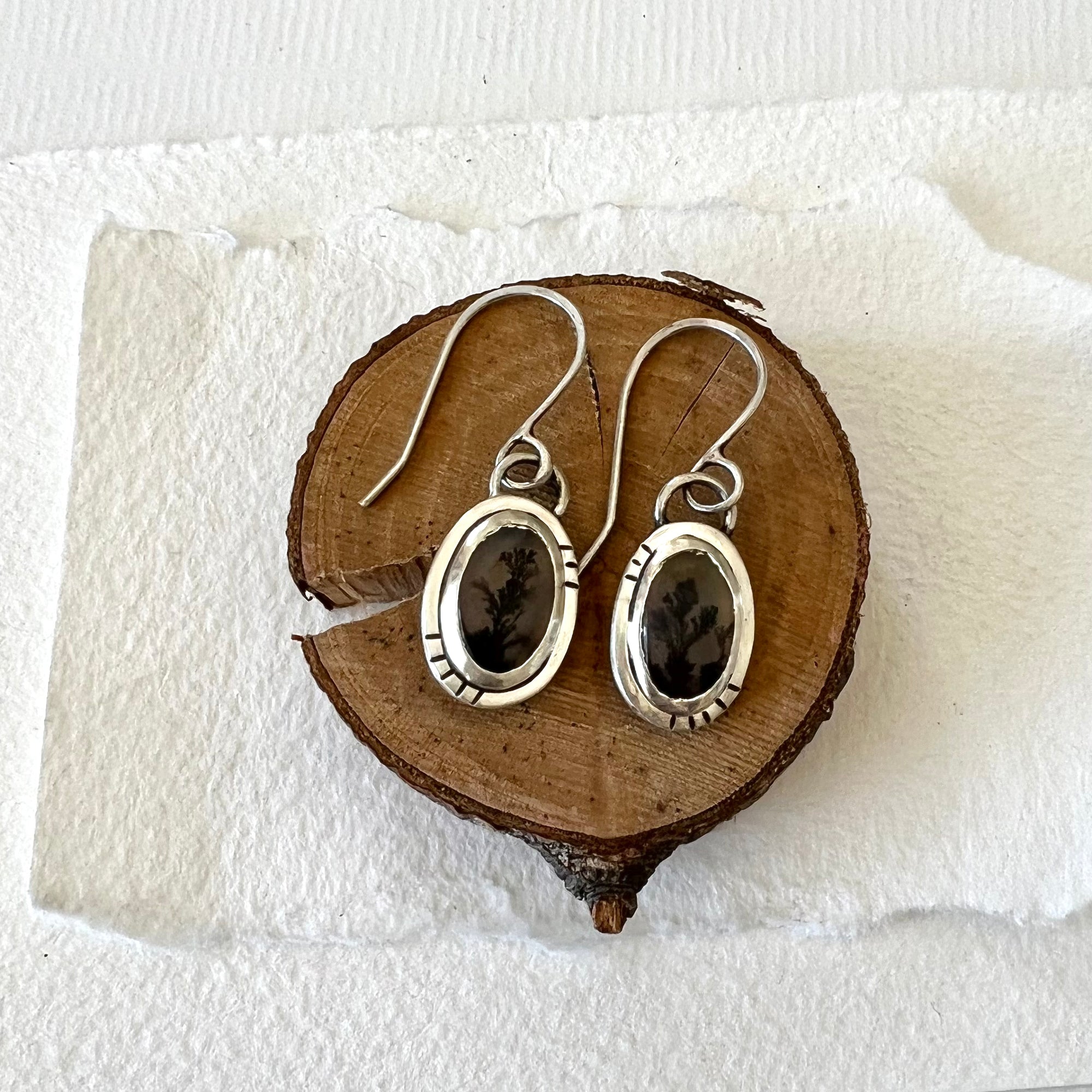 Oval “Tiny Branches” Dendritic Agate Earrings