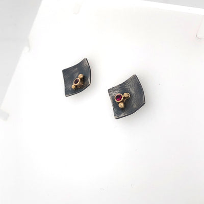 Black, Gold and Pink Tourmaline Studs