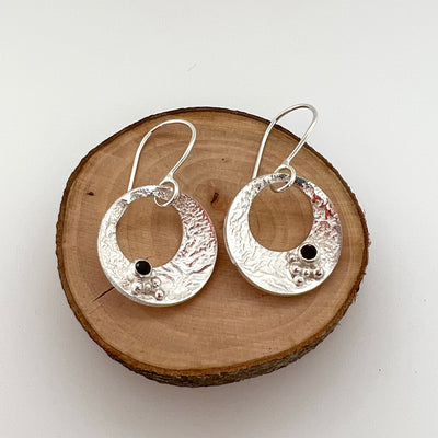 Reticulated Disc Earrings with Garnets