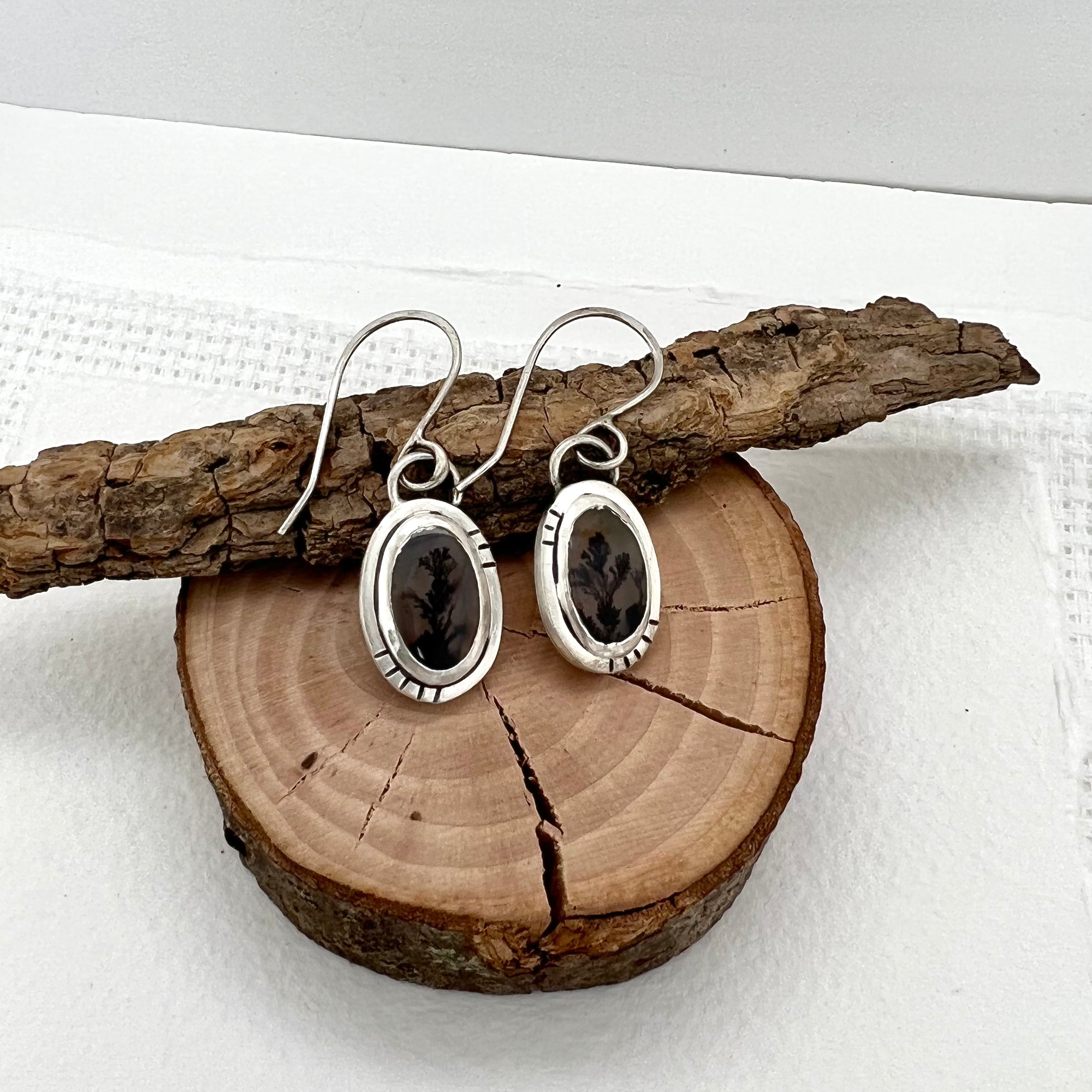 Oval “Tiny Branches” Dendritic Agate Earrings